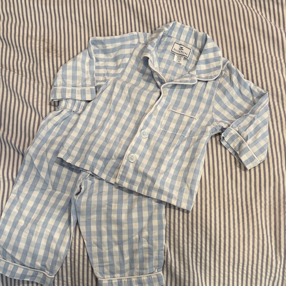 Blue and White Checkered Kids Pajama Set